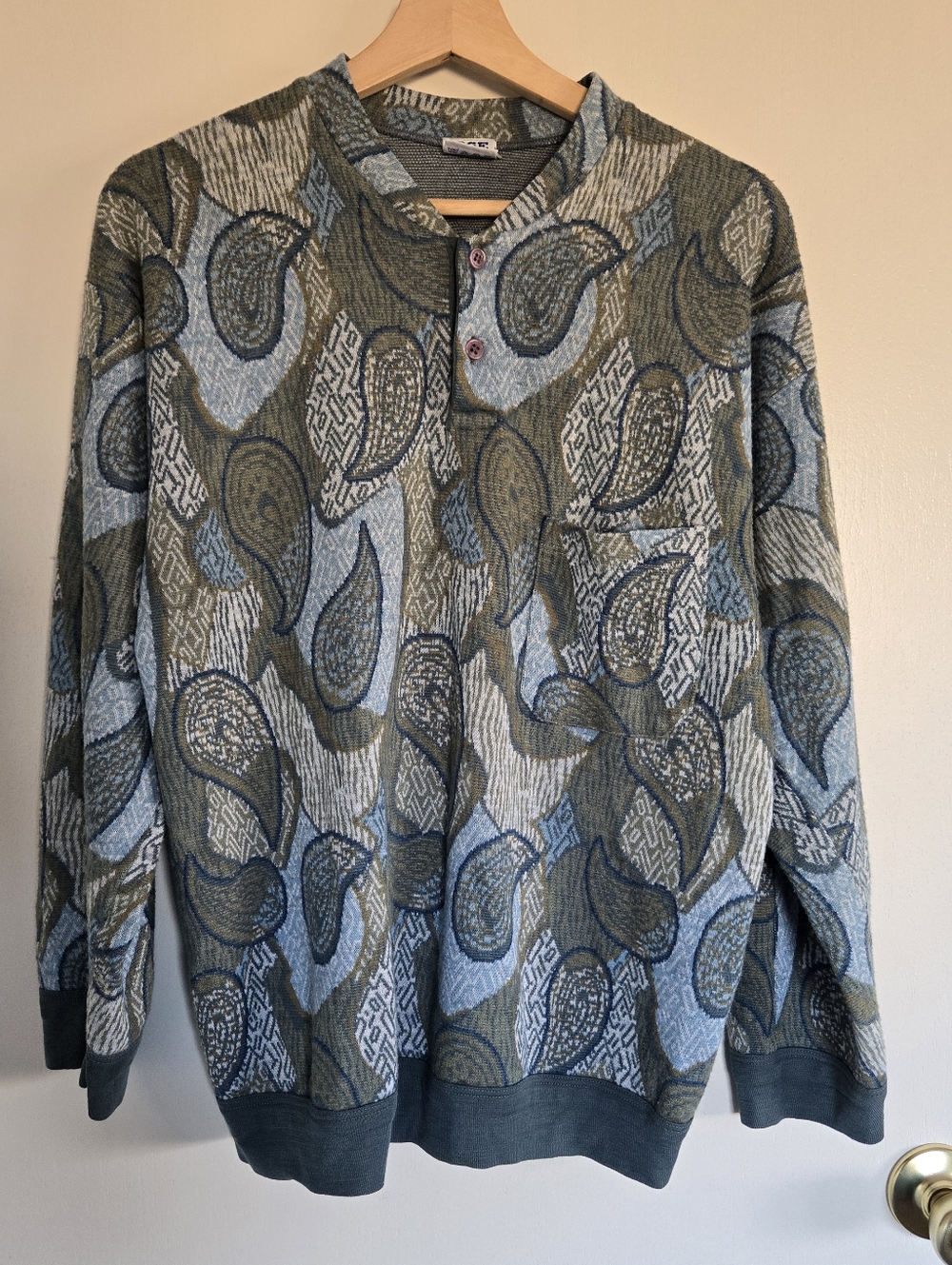 Irge Men's L Paisley Crewneck Sweater - Blue & Olive